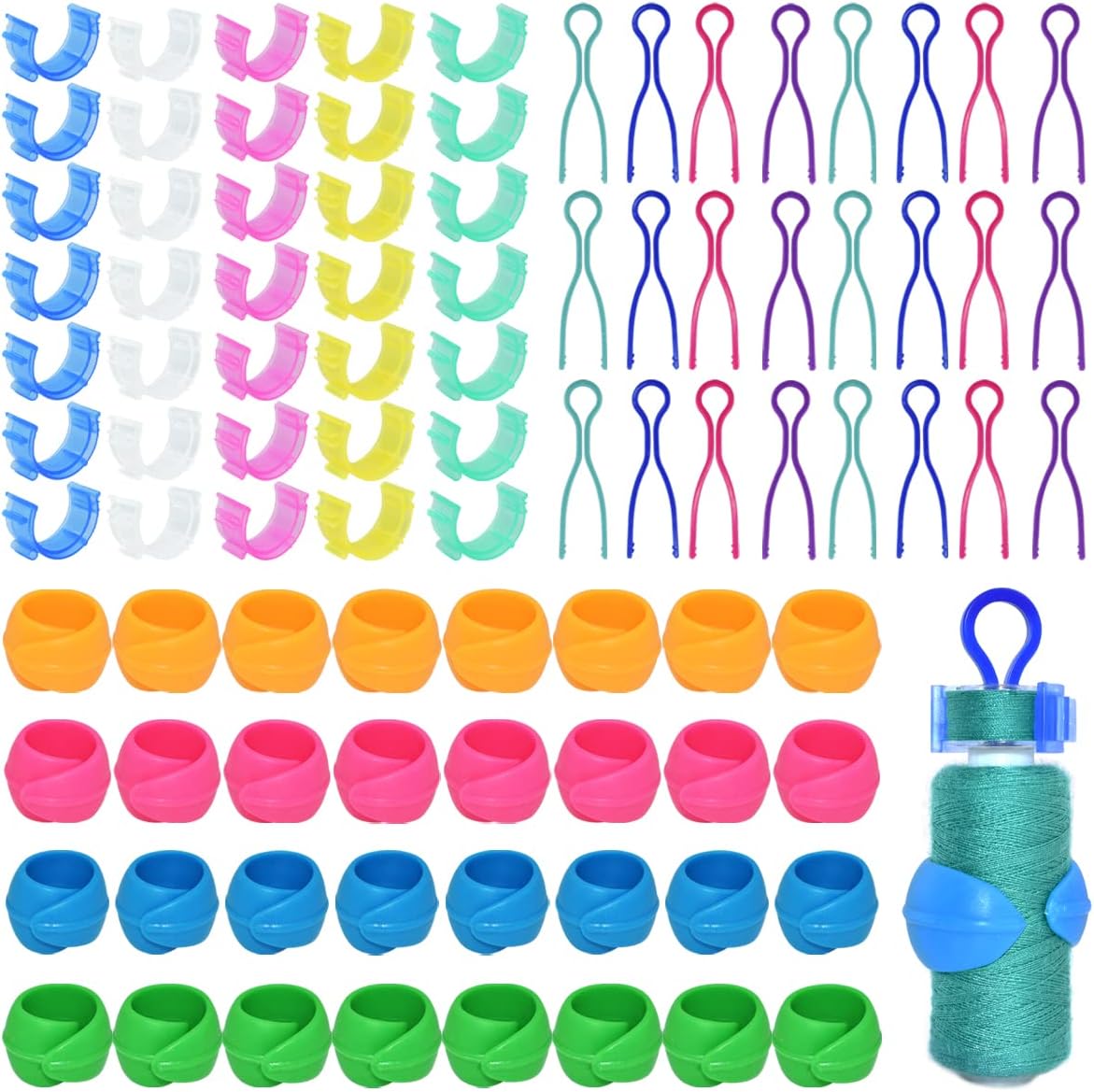142Pcs Bobbin Thread Buddies Set Sewing Thread Spool Organizer Including 70Pcs Bobbin Holders Clips, 32Pcs Bobbin Thread Spool Huggers and 40Pcs Bobbin Clips Holder for Embroidery Quilting Sewing