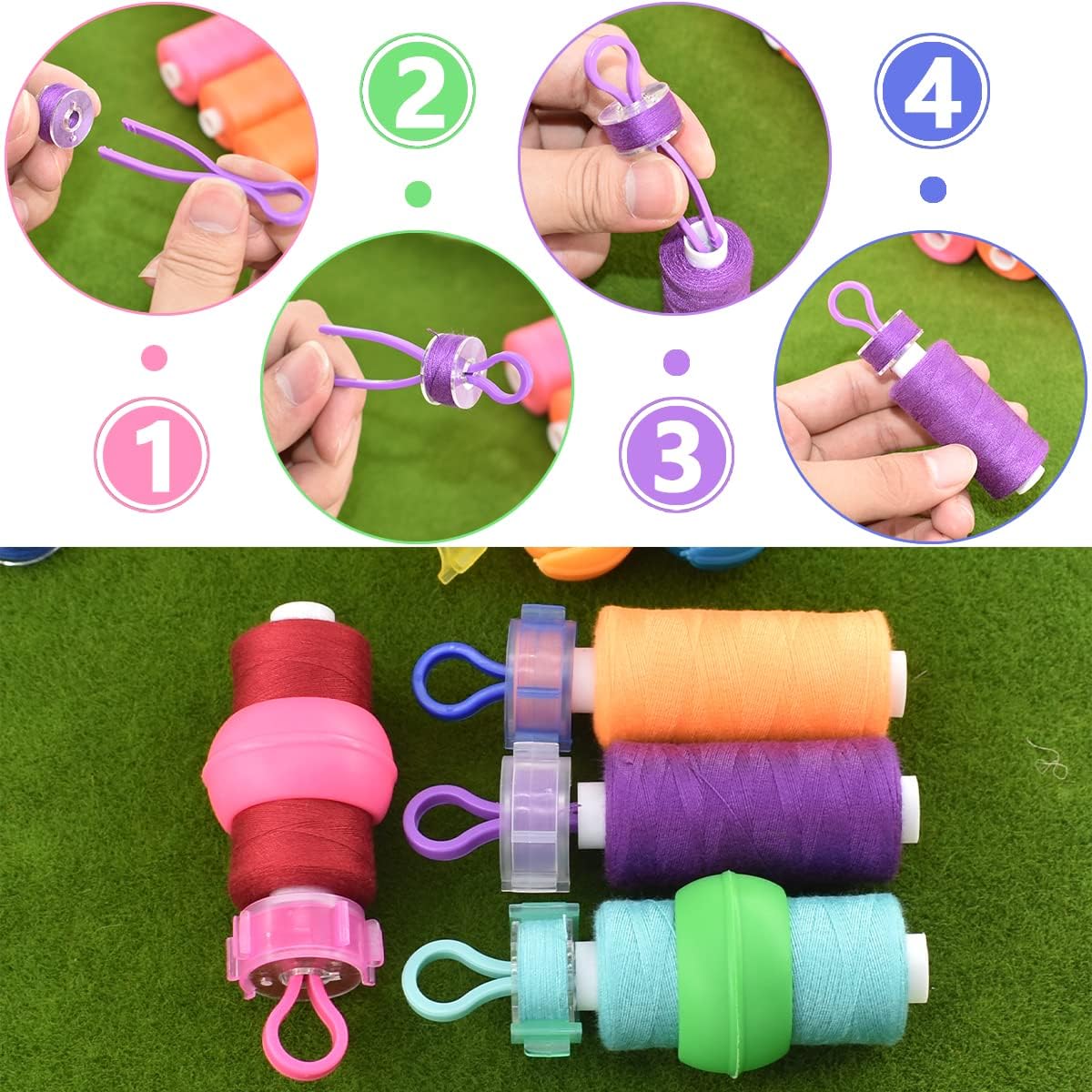 142Pcs Bobbin Thread Buddies Set Sewing Thread Spool Organizer Including 70Pcs Bobbin Holders Clips, 32Pcs Bobbin Thread Spool Huggers and 40Pcs Bobbin Clips Holder for Embroidery Quilting Sewing - Image 4