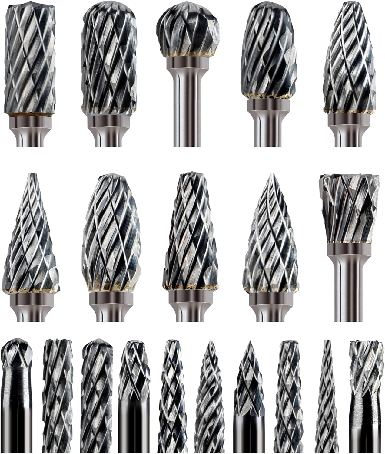 20 Pcs 1/8" Shank Carbide Burr Bits Compatible with Dremel Bits Metal Grinding Bits Wood Stone Carving Cutting Engraving Grinder Kit Attachment Rotary Tool Accessories Set Harder Than Diamond