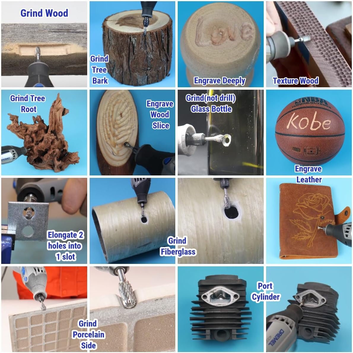 20 Pcs 1/8" Shank Carbide Burr Bits Compatible with Dremel Bits Metal Grinding Bits Wood Stone Carving Cutting Engraving Grinder Kit Attachment Rotary Tool Accessories Set Harder Than Diamond - Image 5