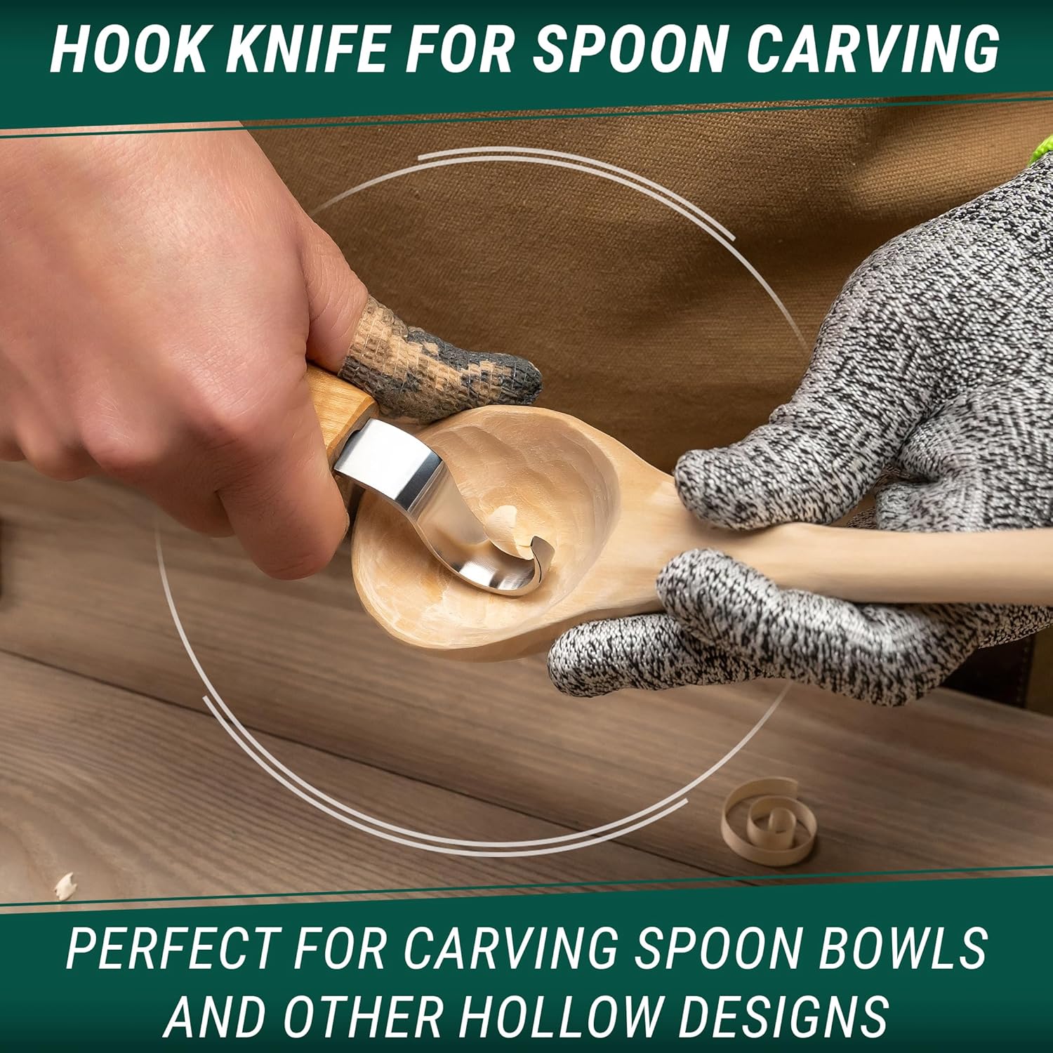 BeaverCraft S01 Wood Spoon Carving Knives Set Spoon Making Tools Kit Whittling Knife Hook Knife Right-handed Bowl Cup Kuksa for Beginners Woodworking Professional Wood Carving Kit - Image 3