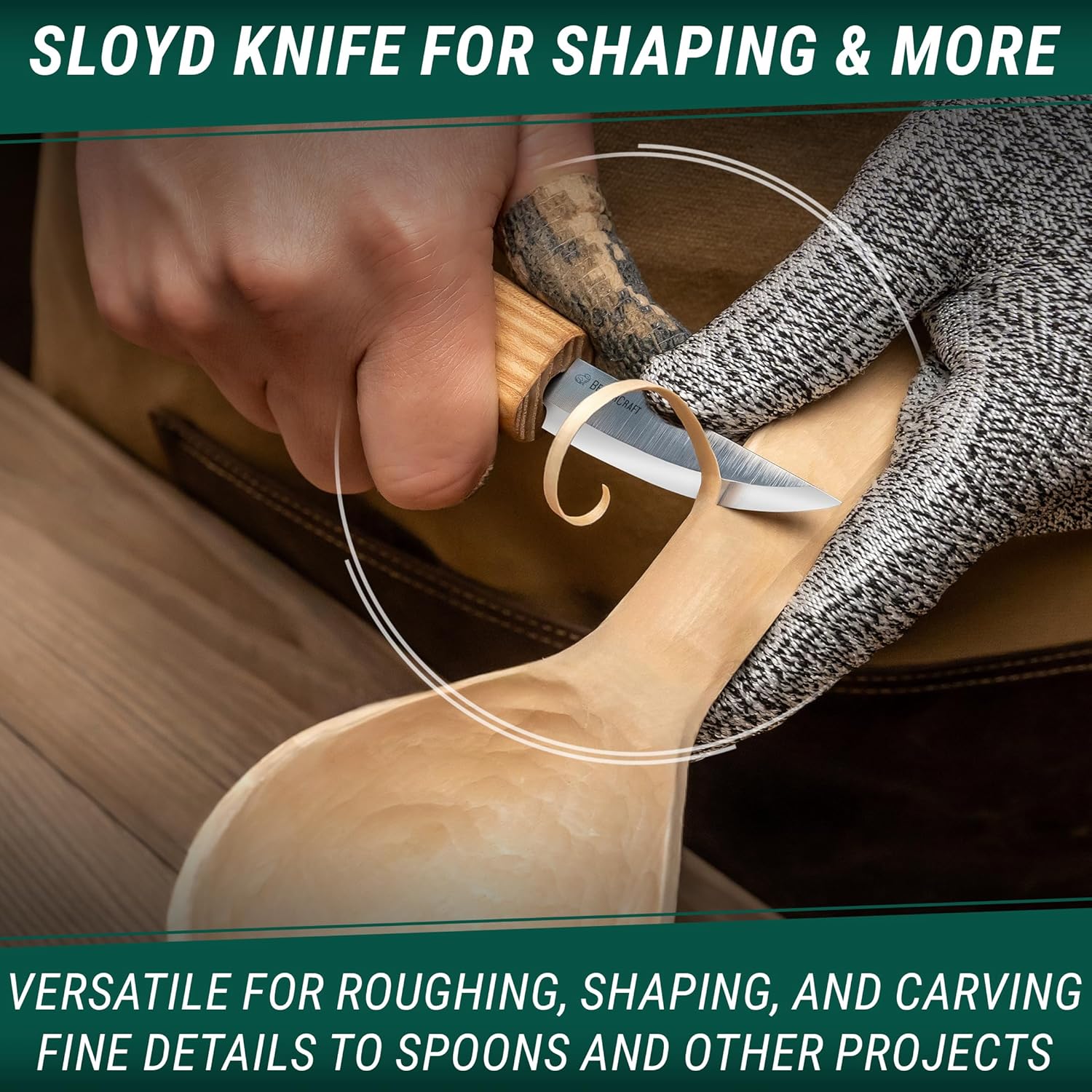 BeaverCraft S01 Wood Spoon Carving Knives Set Spoon Making Tools Kit Whittling Knife Hook Knife Right-handed Bowl Cup Kuksa for Beginners Woodworking Professional Wood Carving Kit - Image 4