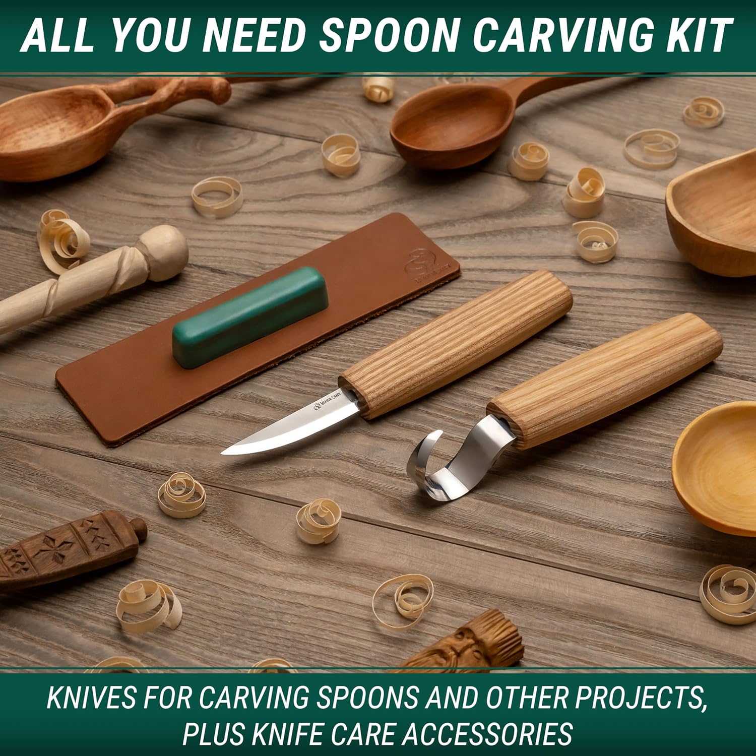 BeaverCraft S01 Wood Spoon Carving Knives Set Spoon Making Tools Kit Whittling Knife Hook Knife Right-handed Bowl Cup Kuksa for Beginners Woodworking Professional Wood Carving Kit - Image 8
