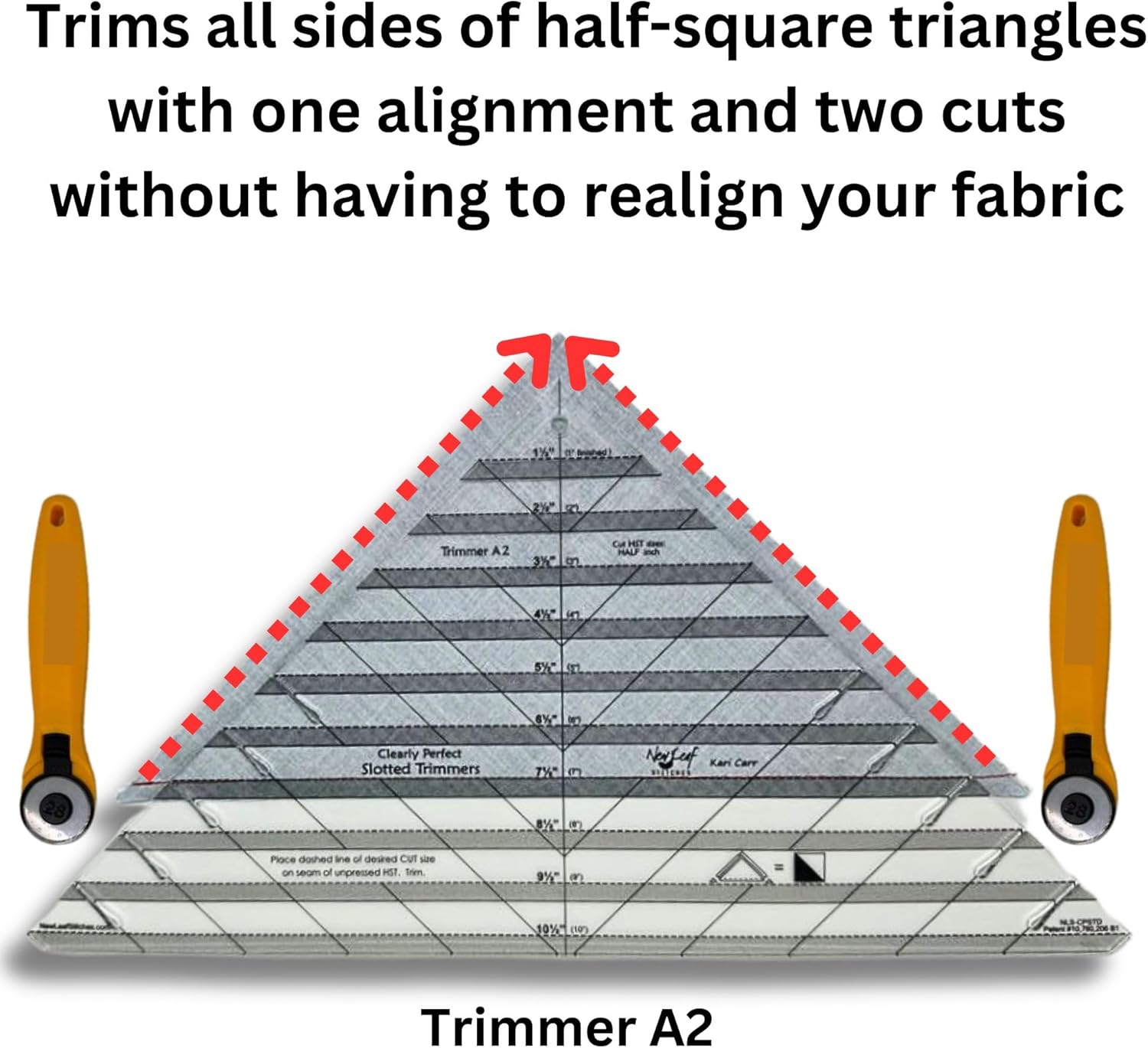 Cleary Perfect Slotted Trimmer A2 by New Leaf Stitches – Quilting Ruler Template and Stencil for Cutting All Sides of Larger Half Square Triangles – 6 Slotted Sizes 5.5 Inch to 10.5 Inch - Image 3