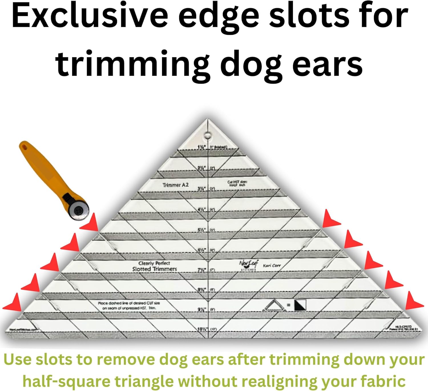 Cleary Perfect Slotted Trimmer A2 by New Leaf Stitches – Quilting Ruler Template and Stencil for Cutting All Sides of Larger Half Square Triangles – 6 Slotted Sizes 5.5 Inch to 10.5 Inch - Image 4