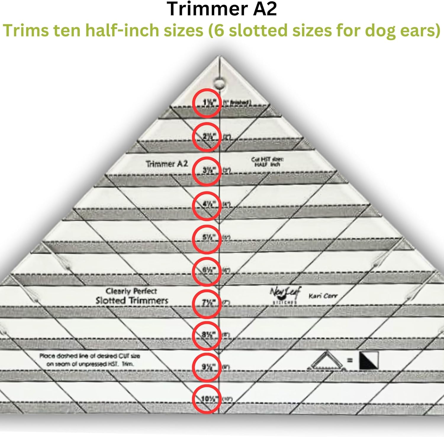Cleary Perfect Slotted Trimmer A2 by New Leaf Stitches – Quilting Ruler Template and Stencil for Cutting All Sides of Larger Half Square Triangles – 6 Slotted Sizes 5.5 Inch to 10.5 Inch - Image 5