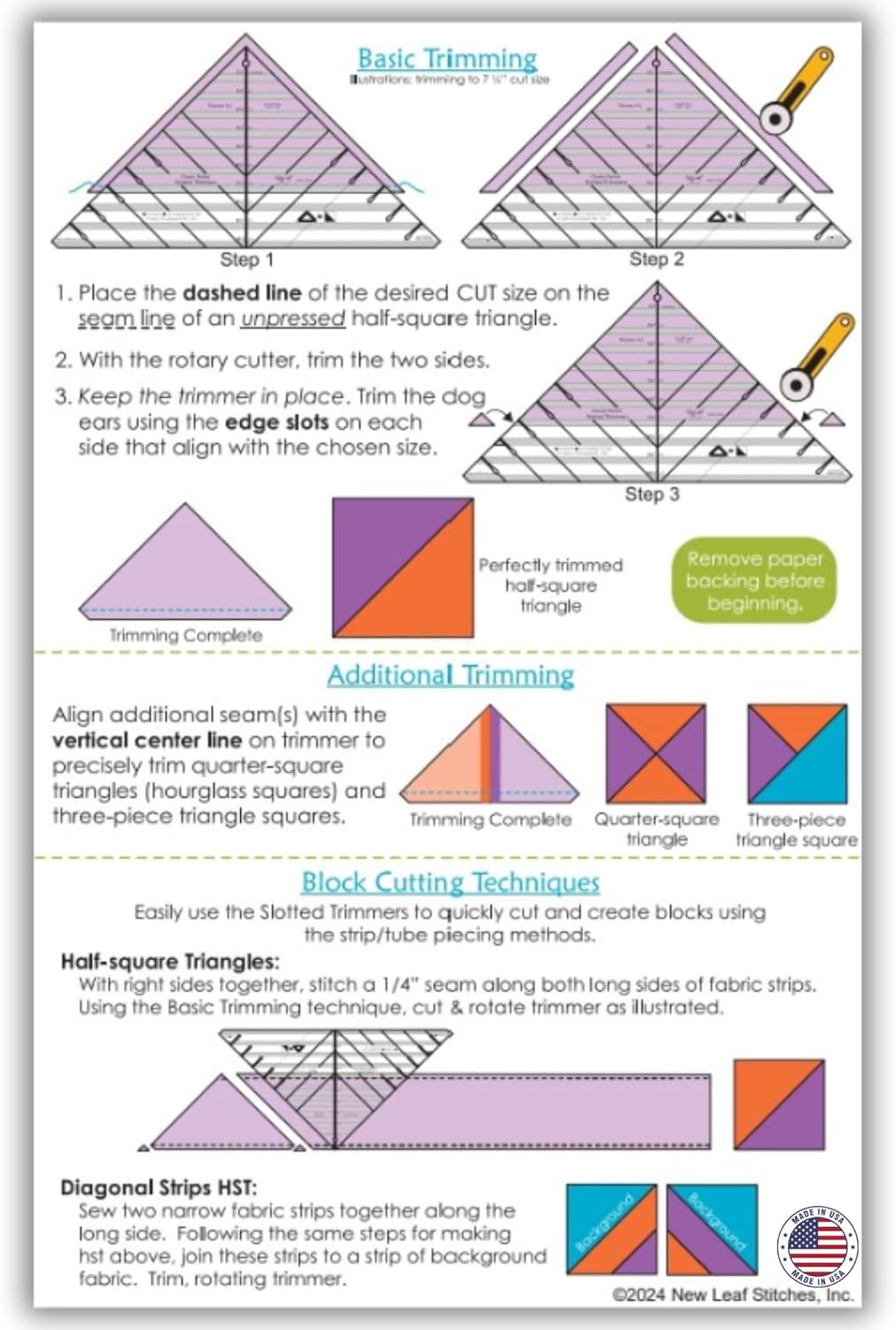 Cleary Perfect Slotted Trimmer A2 by New Leaf Stitches – Quilting Ruler Template and Stencil for Cutting All Sides of Larger Half Square Triangles – 6 Slotted Sizes 5.5 Inch to 10.5 Inch - Image 6