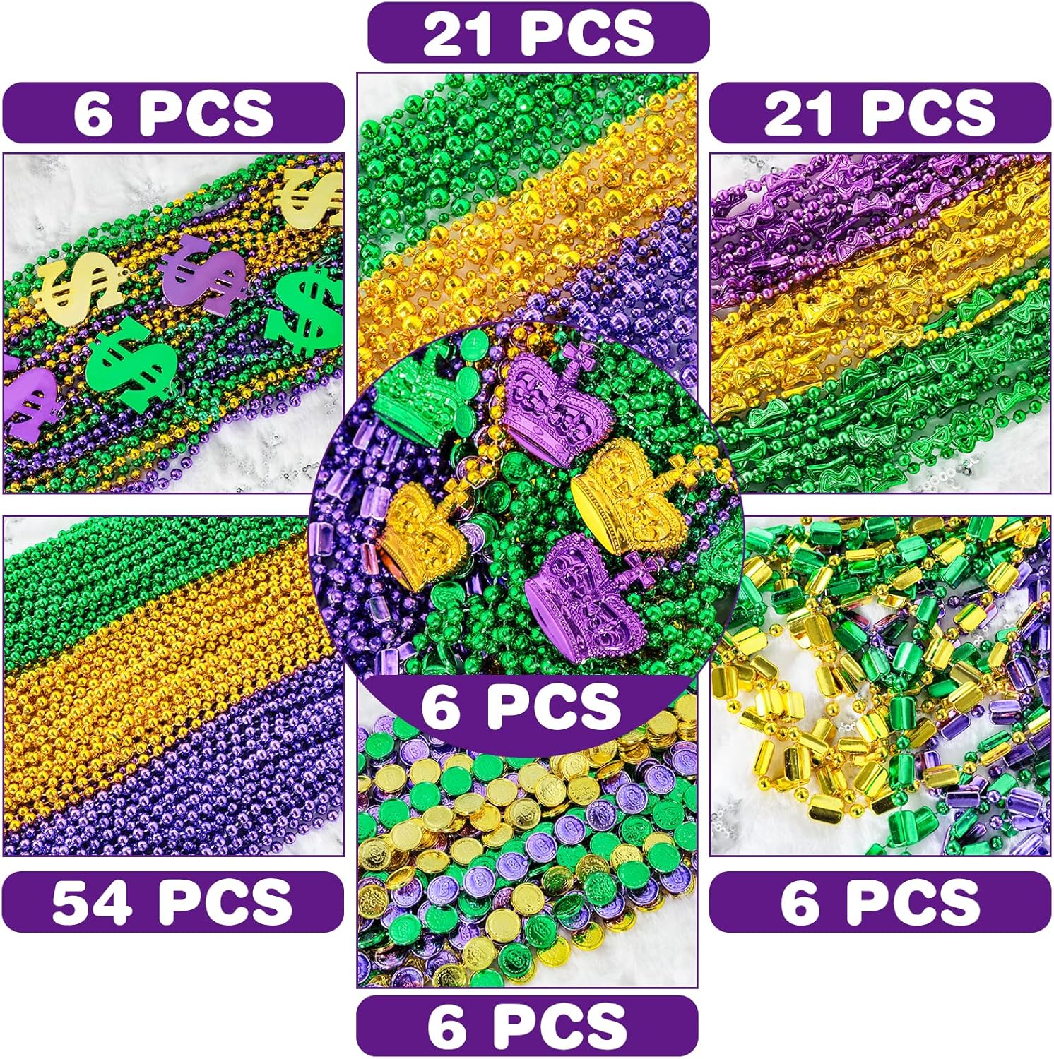 Garma 120 Pcs Metallic Bead Necklaces, Purple Gold Green Mardi Gras Decorations Beads Necklaces for Masquerade Costume Party, Gaysby Themed Party, Costume and Masquerade Parties - Image 3