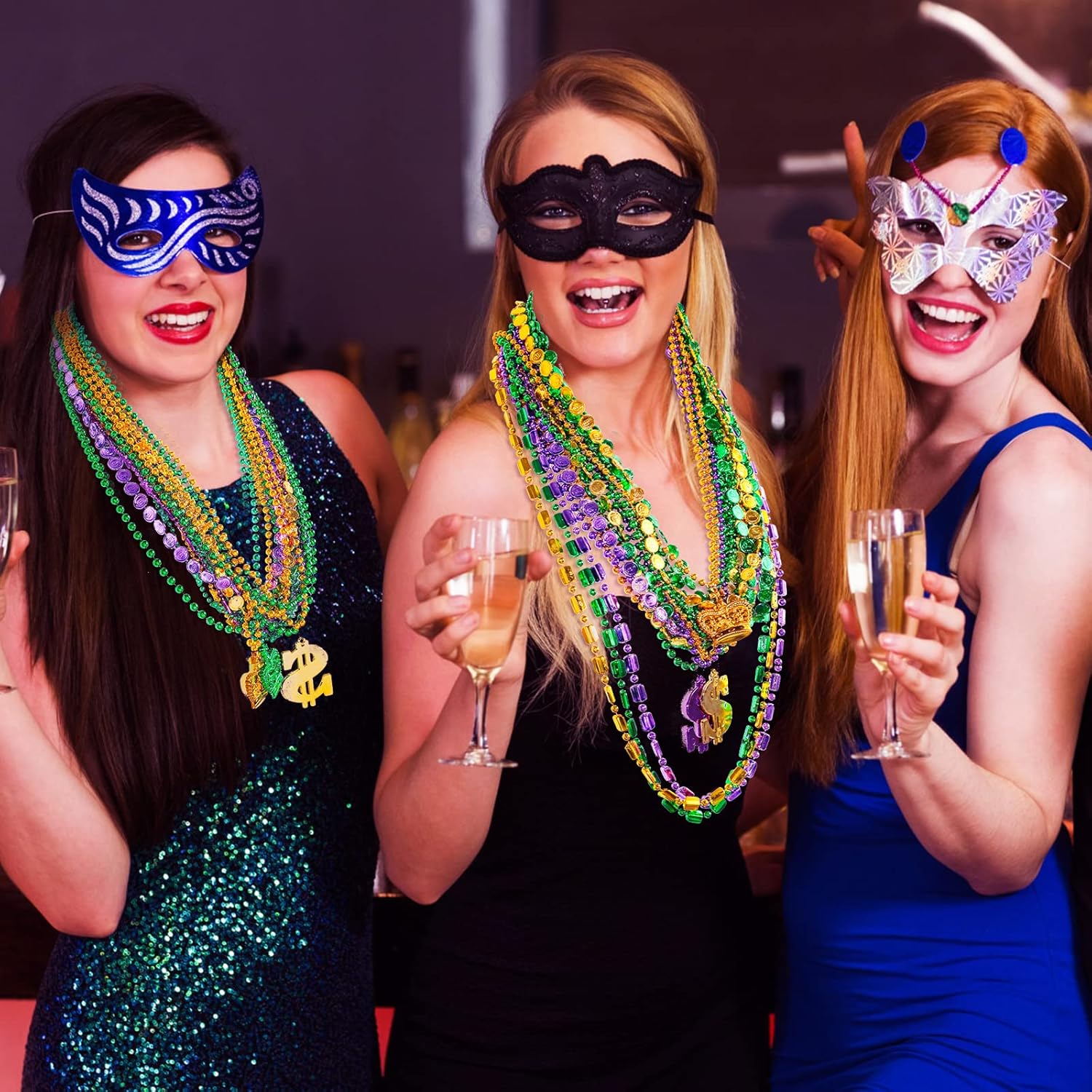 Garma 120 Pcs Metallic Bead Necklaces, Purple Gold Green Mardi Gras Decorations Beads Necklaces for Masquerade Costume Party, Gaysby Themed Party, Costume and Masquerade Parties - Image 4