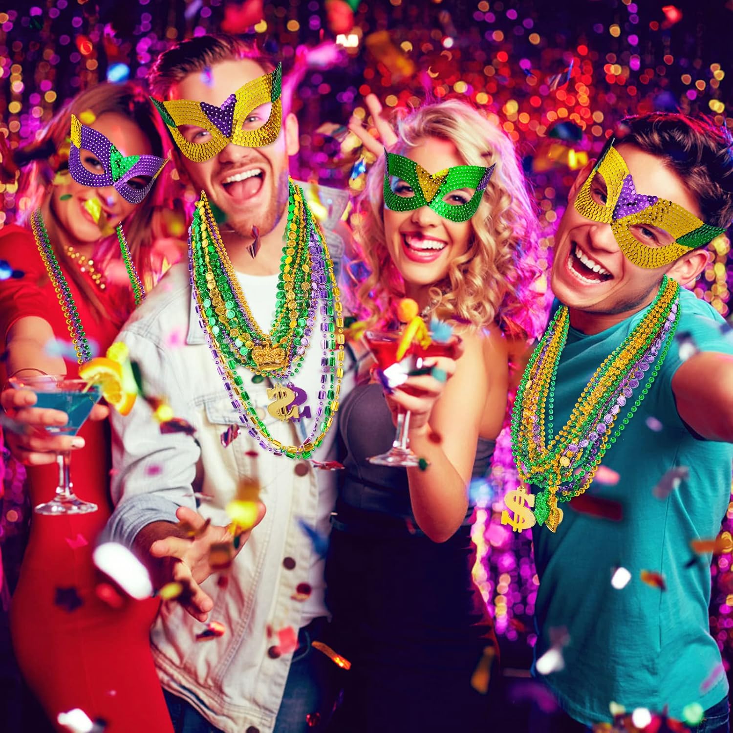 Garma 120 Pcs Metallic Bead Necklaces, Purple Gold Green Mardi Gras Decorations Beads Necklaces for Masquerade Costume Party, Gaysby Themed Party, Costume and Masquerade Parties - Image 5