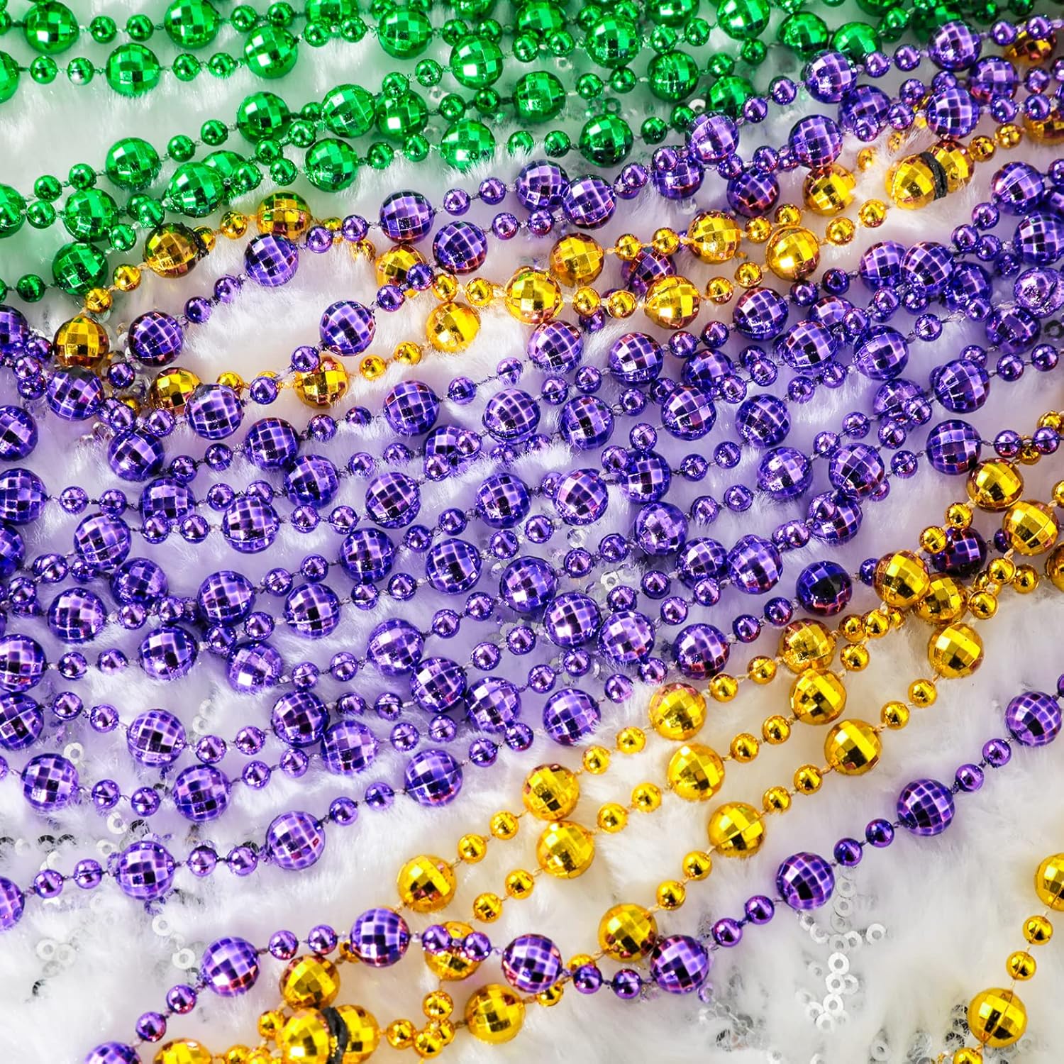 Garma 120 Pcs Metallic Bead Necklaces, Purple Gold Green Mardi Gras Decorations Beads Necklaces for Masquerade Costume Party, Gaysby Themed Party, Costume and Masquerade Parties - Image 7