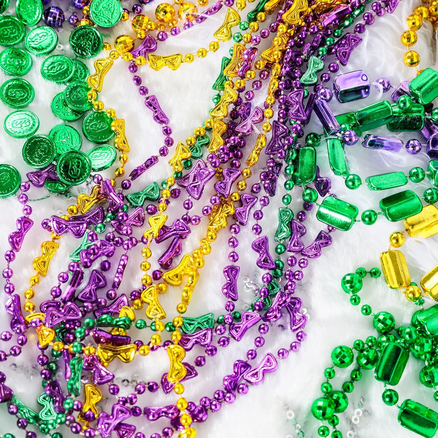 Garma 120 Pcs Metallic Bead Necklaces, Purple Gold Green Mardi Gras Decorations Beads Necklaces for Masquerade Costume Party, Gaysby Themed Party, Costume and Masquerade Parties - Image 8