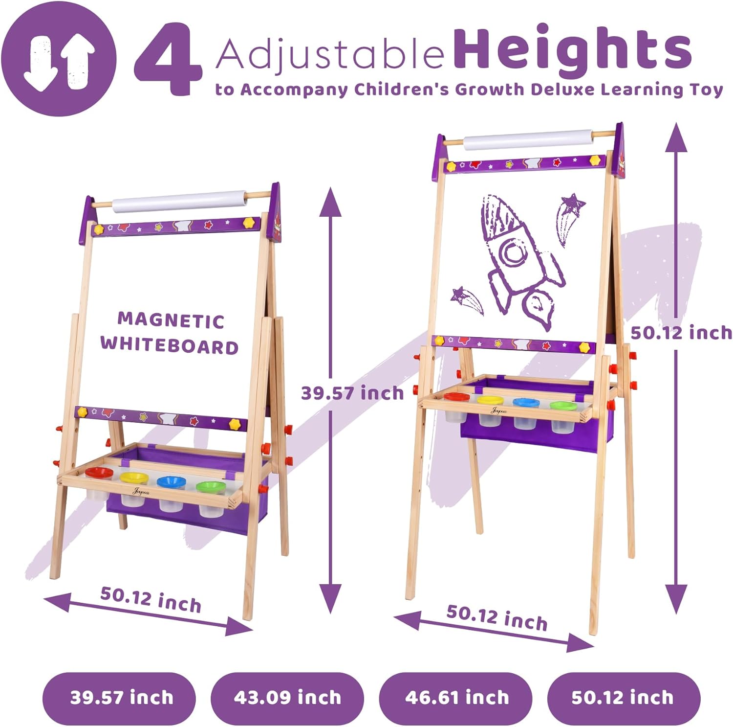 Joyooss Art Easel for Kids Easel for Toddlers, Adjustable Standing Wooden Toddler Easels Kids Board Whiteboard & Chalk Board Kids Dry Erase Board, Art Easel for Kids Age 2-4 4-8 9-12 Drawing Easels - Image 5