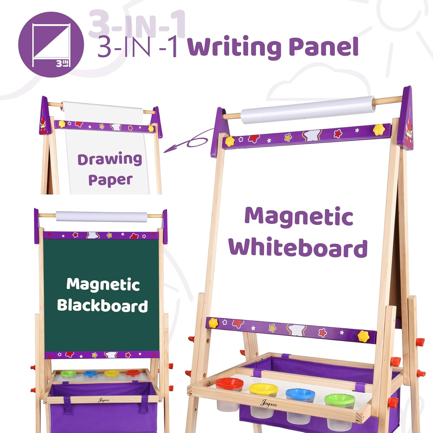 Joyooss Art Easel for Kids Easel for Toddlers, Adjustable Standing Wooden Toddler Easels Kids Board Whiteboard & Chalk Board Kids Dry Erase Board, Art Easel for Kids Age 2-4 4-8 9-12 Drawing Easels - Image 6