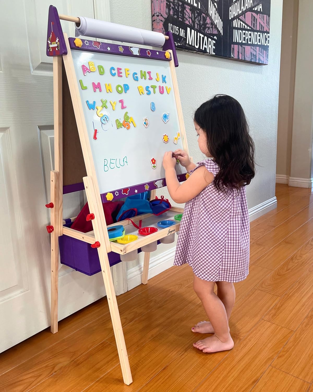Joyooss Art Easel for Kids Easel for Toddlers, Adjustable Standing Wooden Toddler Easels Kids Board Whiteboard & Chalk Board Kids Dry Erase Board, Art Easel for Kids Age 2-4 4-8 9-12 Drawing Easels - Image 9