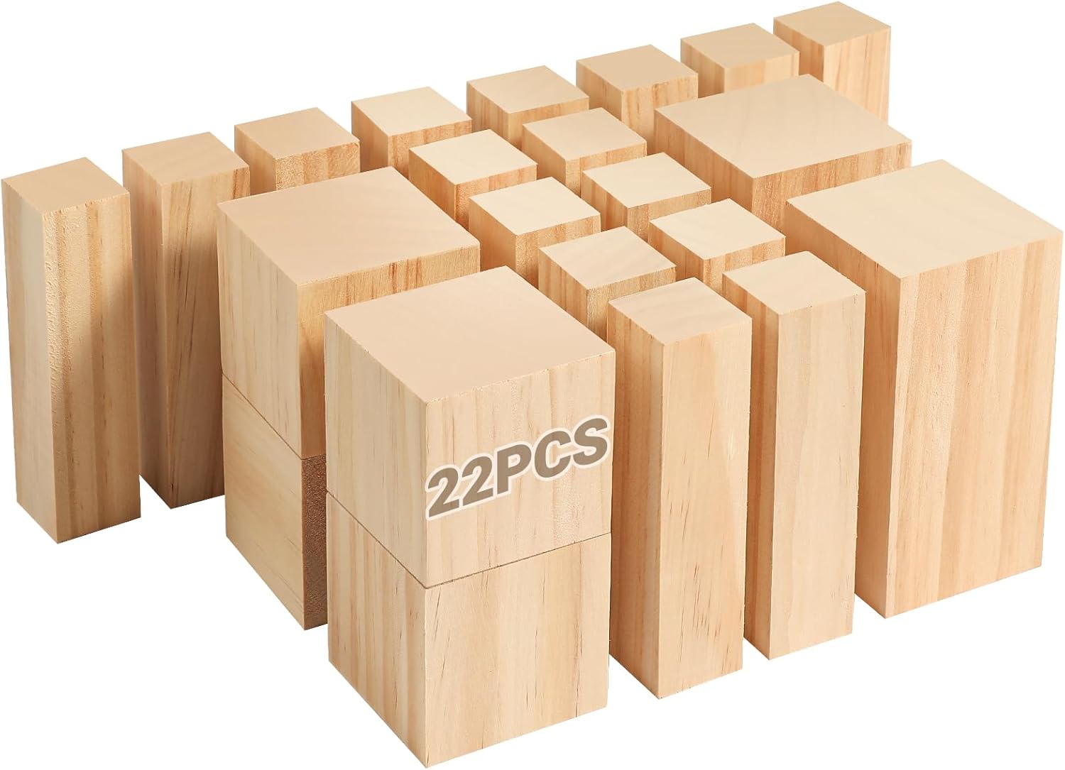 KINGBRO 22 Pack Basswood Carving Blocks, Whittling Wood Blocks Wood Carving Kit with 3 Different Sizes, Carving Soft Wooden Block for Beginners and Professional Artists DIY Wood Carving Crafts