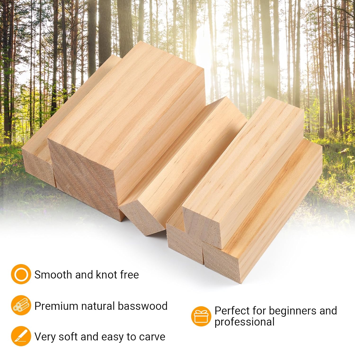 KINGBRO 22 Pack Basswood Carving Blocks, Whittling Wood Blocks Wood Carving Kit with 3 Different Sizes, Carving Soft Wooden Block for Beginners and Professional Artists DIY Wood Carving Crafts - Image 2