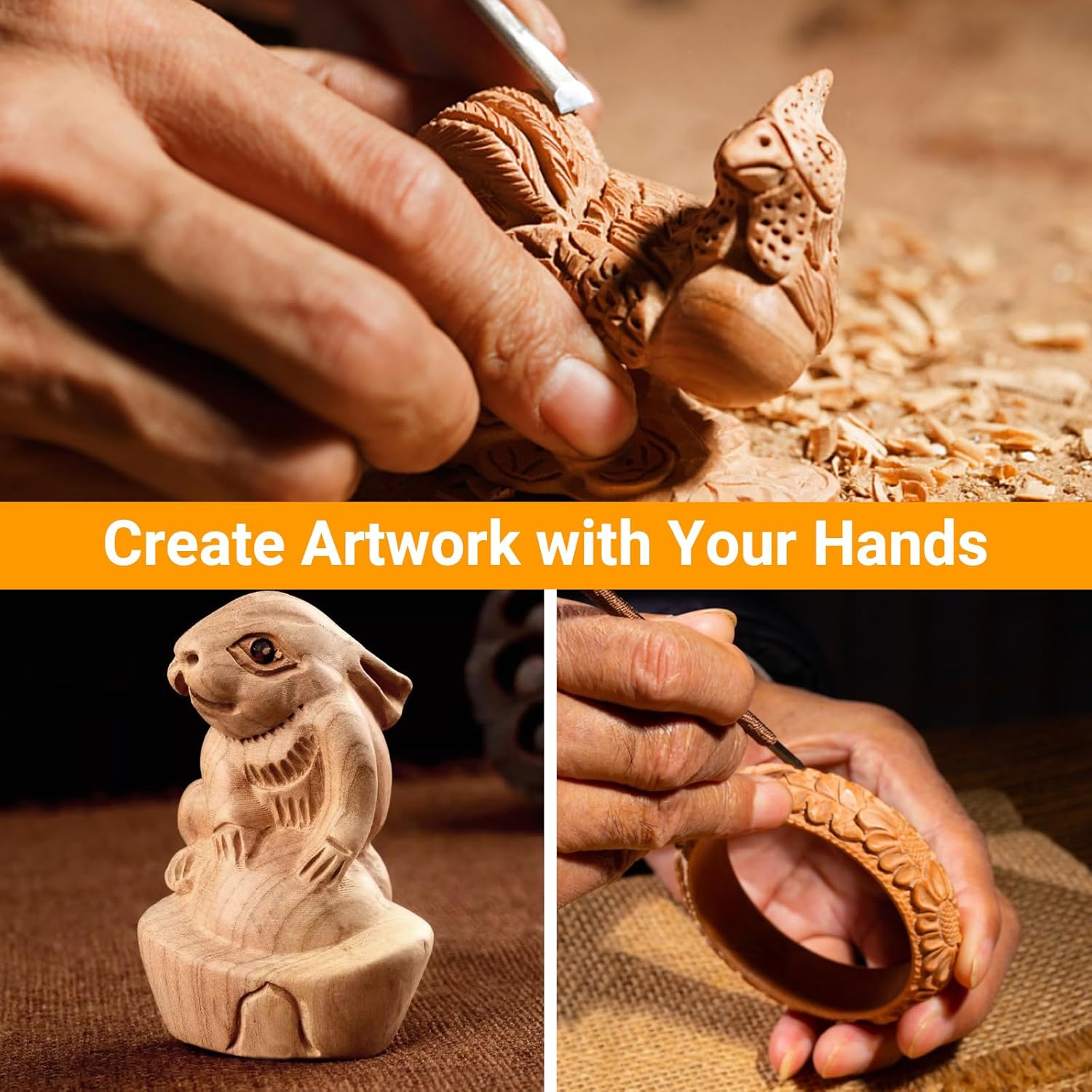 KINGBRO 22 Pack Basswood Carving Blocks, Whittling Wood Blocks Wood Carving Kit with 3 Different Sizes, Carving Soft Wooden Block for Beginners and Professional Artists DIY Wood Carving Crafts - Image 4