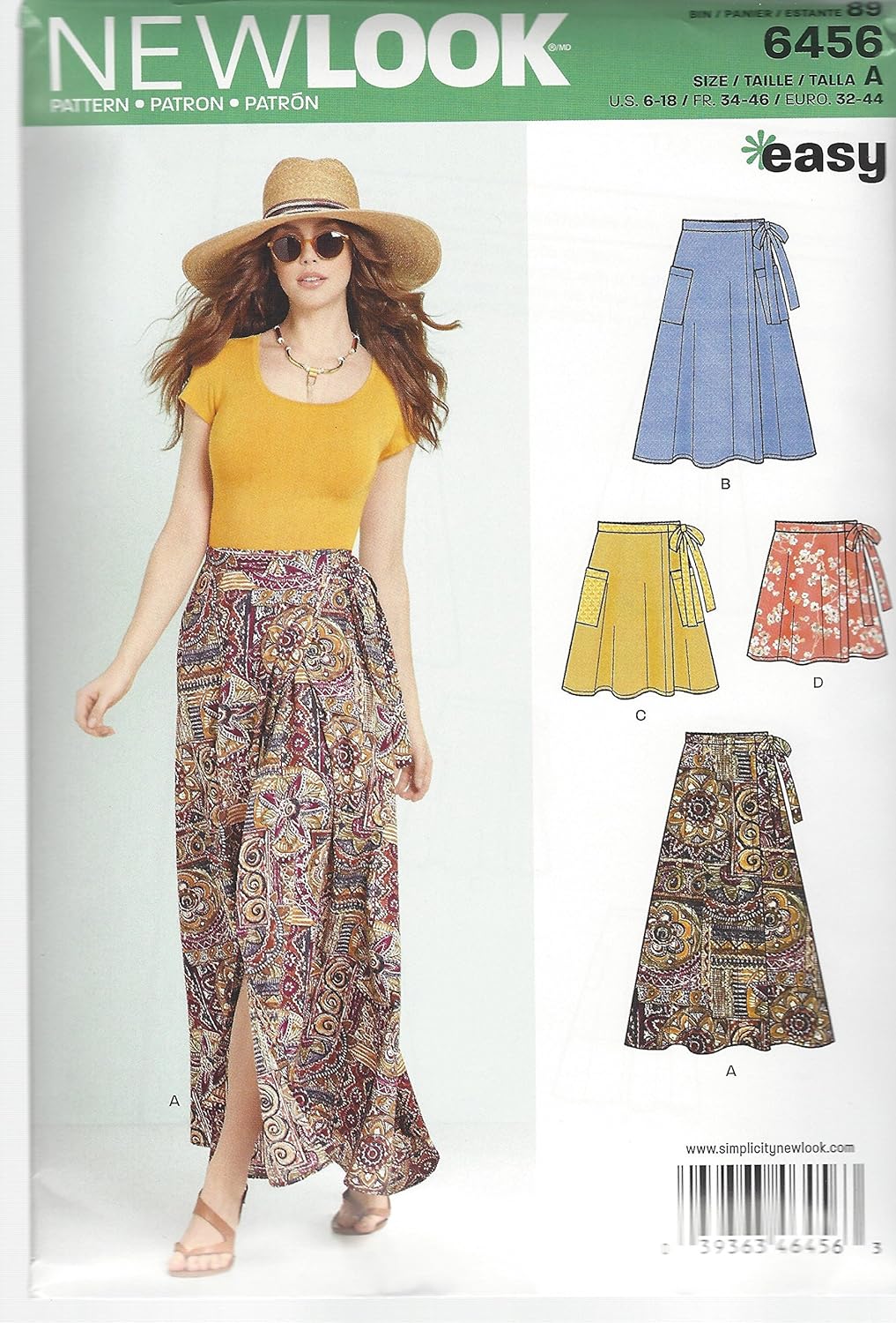 NEW LOOK Patterns Misses' Easy Wrap Skirts in Four Lengths A (6-8-10-12-14-16-18) 6456