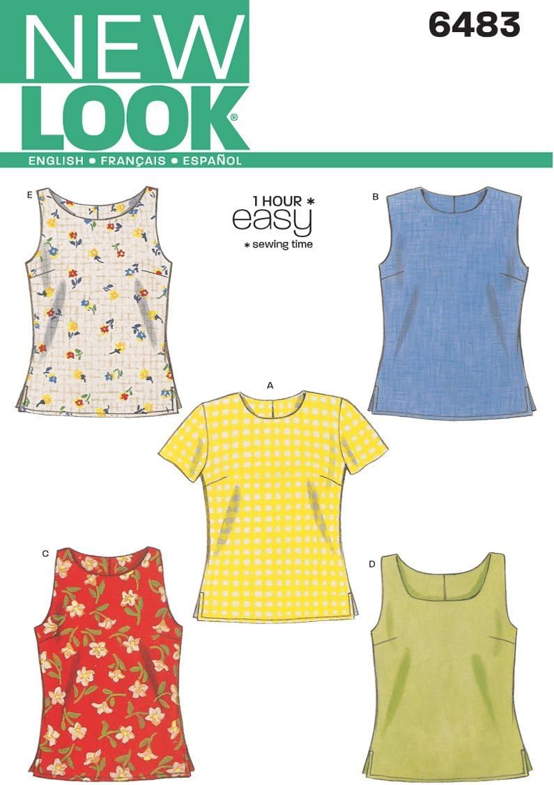 New Look Sewing Pattern 6483 Misses Tops, Size A (6-8-10-12-14-16)