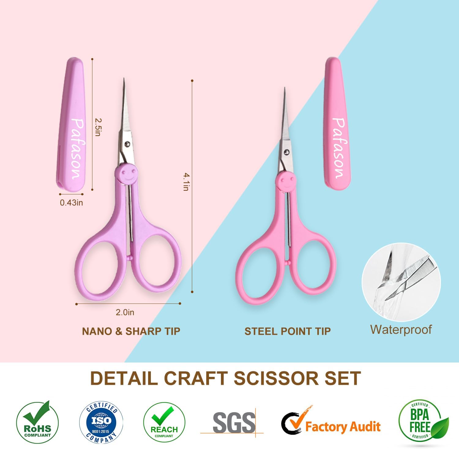 PAFASON 4" Stainless Steel Detail Craft Scissors Set with Straight Precise Tips & Safety Cap & TSA Complied Ideal for Scrapbooking, Paper Yarn Thread Fabric Cutting Sewing Quilting Embroidery Knitting - Image 2