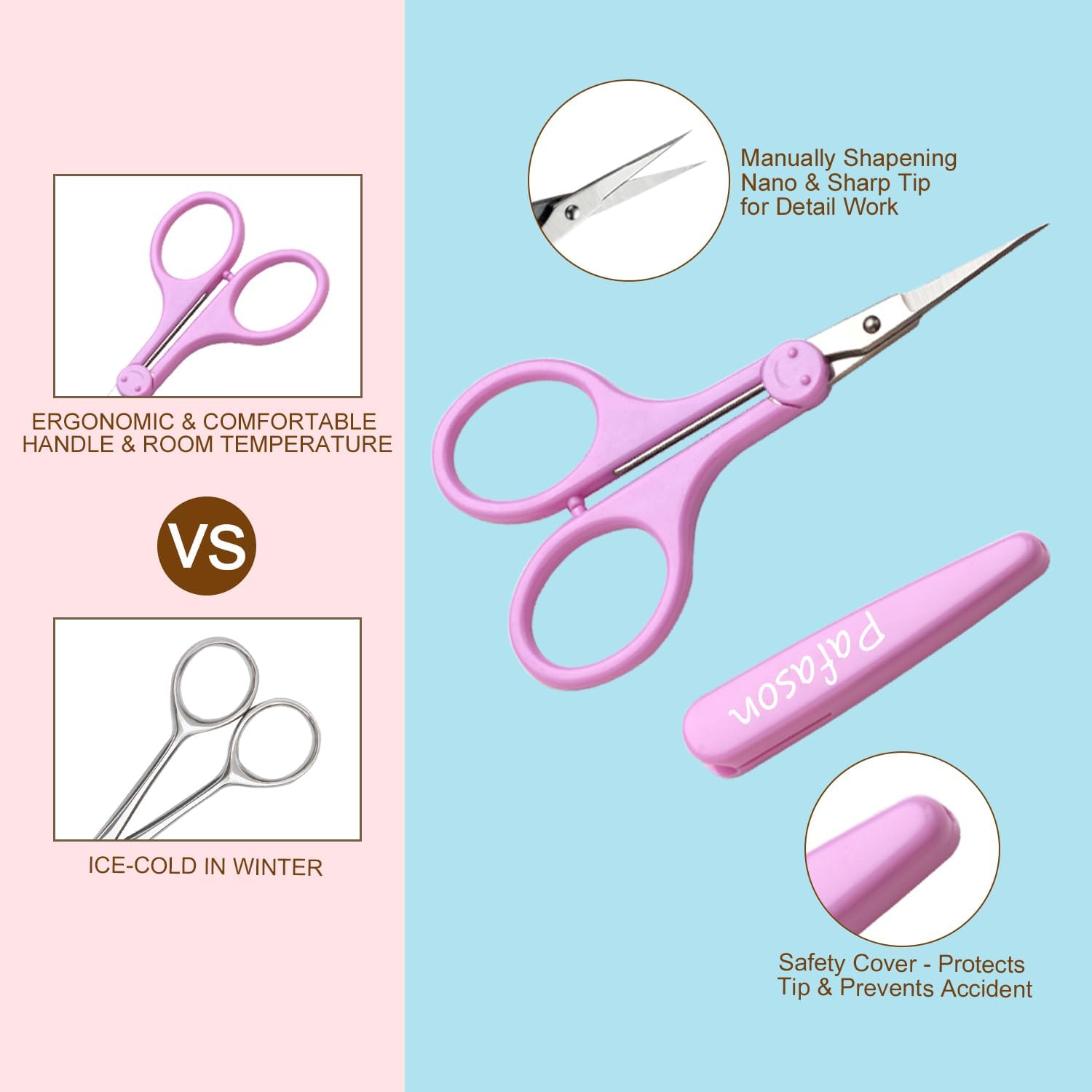 PAFASON 4" Stainless Steel Detail Craft Scissors Set with Straight Precise Tips & Safety Cap & TSA Complied Ideal for Scrapbooking, Paper Yarn Thread Fabric Cutting Sewing Quilting Embroidery Knitting - Image 3