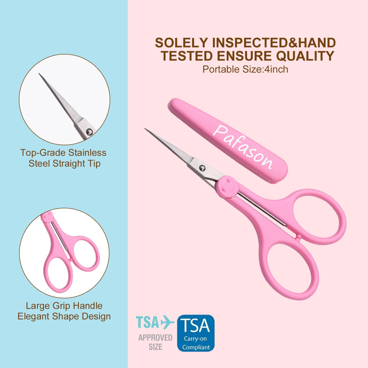 PAFASON 4" Stainless Steel Detail Craft Scissors Set with Straight Precise Tips & Safety Cap & TSA Complied Ideal for Scrapbooking, Paper Yarn Thread Fabric Cutting Sewing Quilting Embroidery Knitting - Image 4