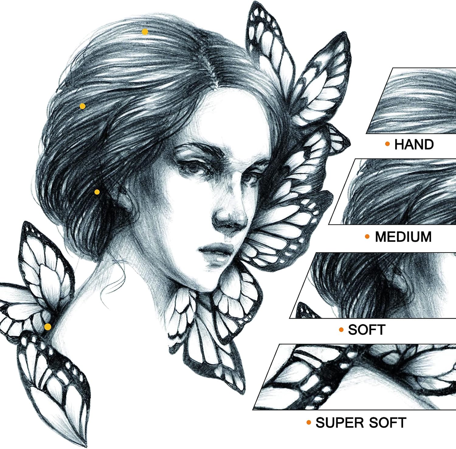 PANDAFLY Professional Charcoal Pencils Drawing Set - 8 Pieces Soft Medium and Hard Charcoal Pencils for Drawing, Sketching, Shading - Image 3