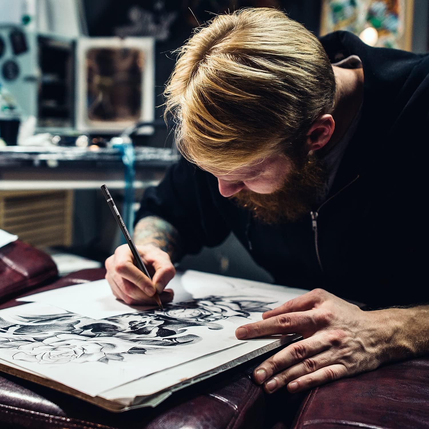 PANDAFLY Professional Charcoal Pencils Drawing Set - 8 Pieces Soft Medium and Hard Charcoal Pencils for Drawing, Sketching, Shading - Image 6