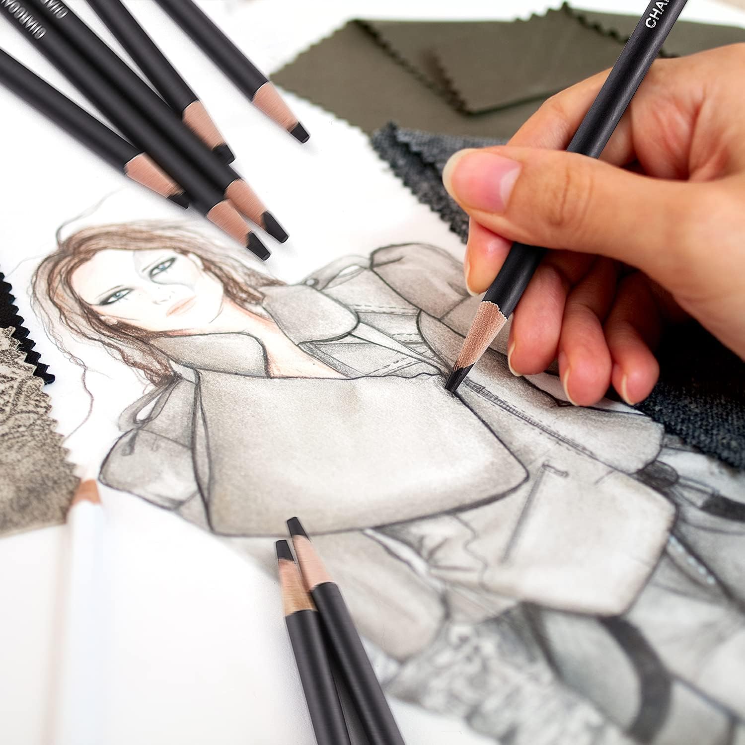 PANDAFLY Professional Charcoal Pencils Drawing Set - 8 Pieces Soft Medium and Hard Charcoal Pencils for Drawing, Sketching, Shading - Image 7