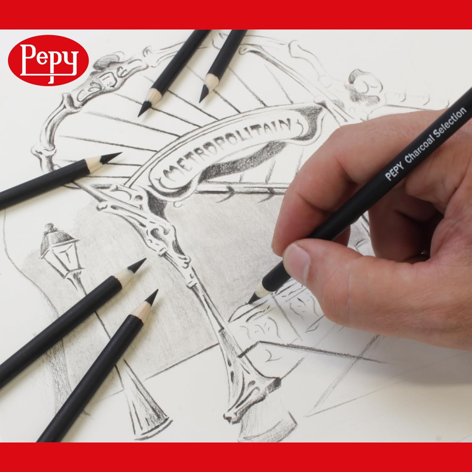 Pepy Charcoal Assorted Set of 6 Pencils: 2 Each Hard, Medium, Soft Pencils - Image 5