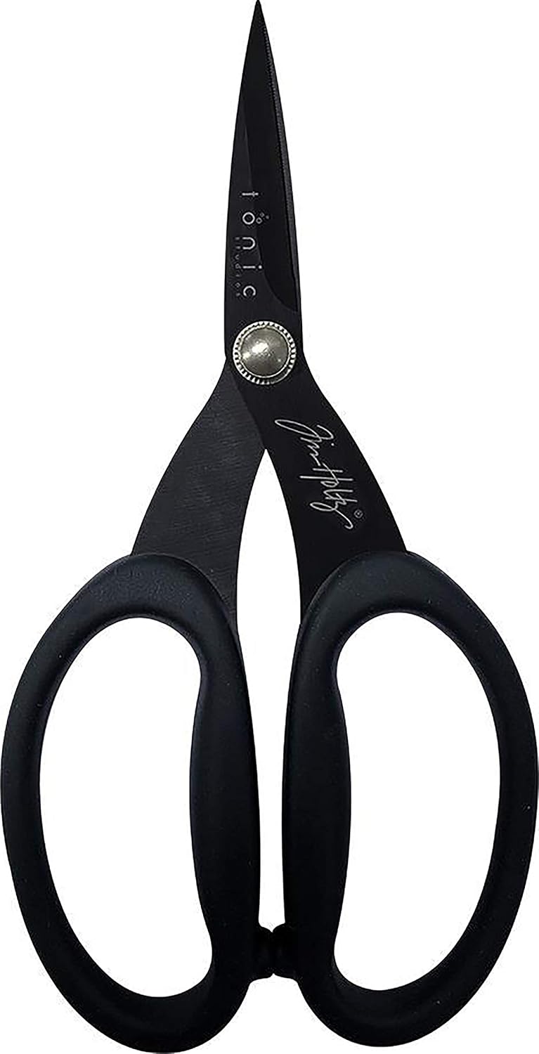 Tim Holtz Small Titanium Scissors - 7 Inch Mini Snips with Micro Serrated Blade - Non Stick Craft Tool for Cutting Paper, Fabric, and Sewing - Black Comfort Grip Handles - Image 5