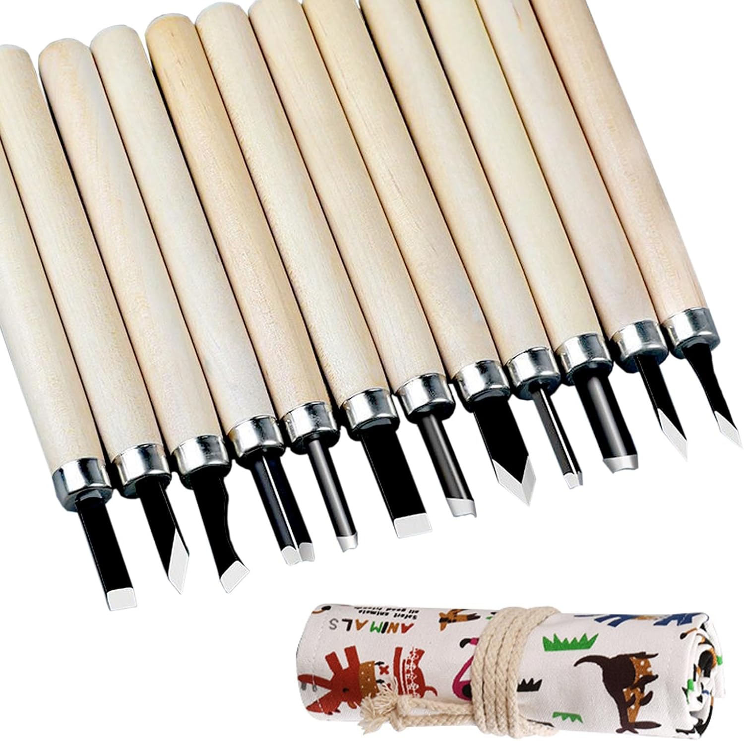 Wood Carving Tools Set 12 Pcs,Wood Carving kit Set with Canvas Roll Bag, Wood Whittling Kit for Beginners Kids & Adults,Wood Carving Knife Kit Gift (Canvas Roll Bag)
