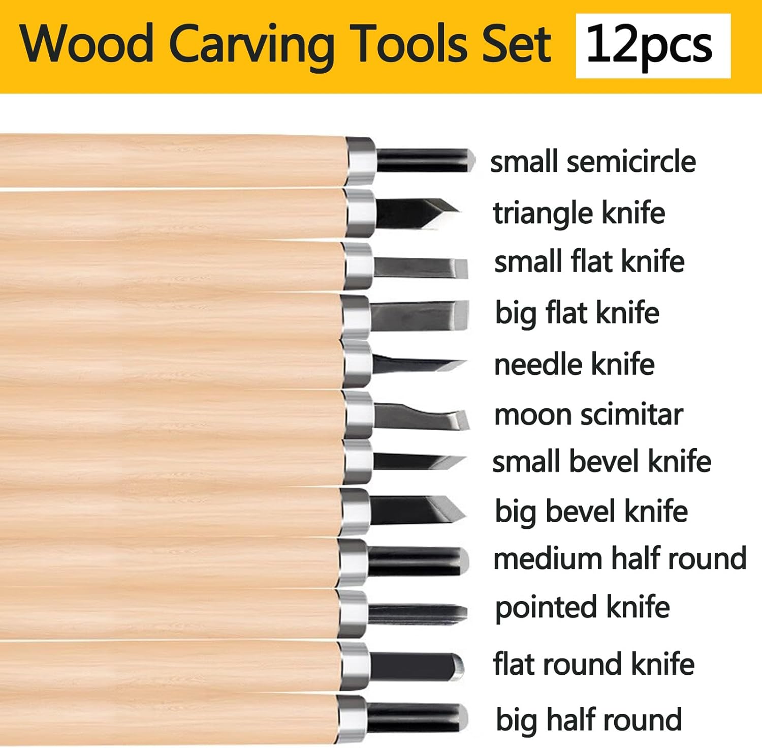 Wood Carving Tools Set 12 Pcs,Wood Carving kit Set with Canvas Roll Bag, Wood Whittling Kit for Beginners Kids & Adults,Wood Carving Knife Kit Gift (Canvas Roll Bag) - Image 2