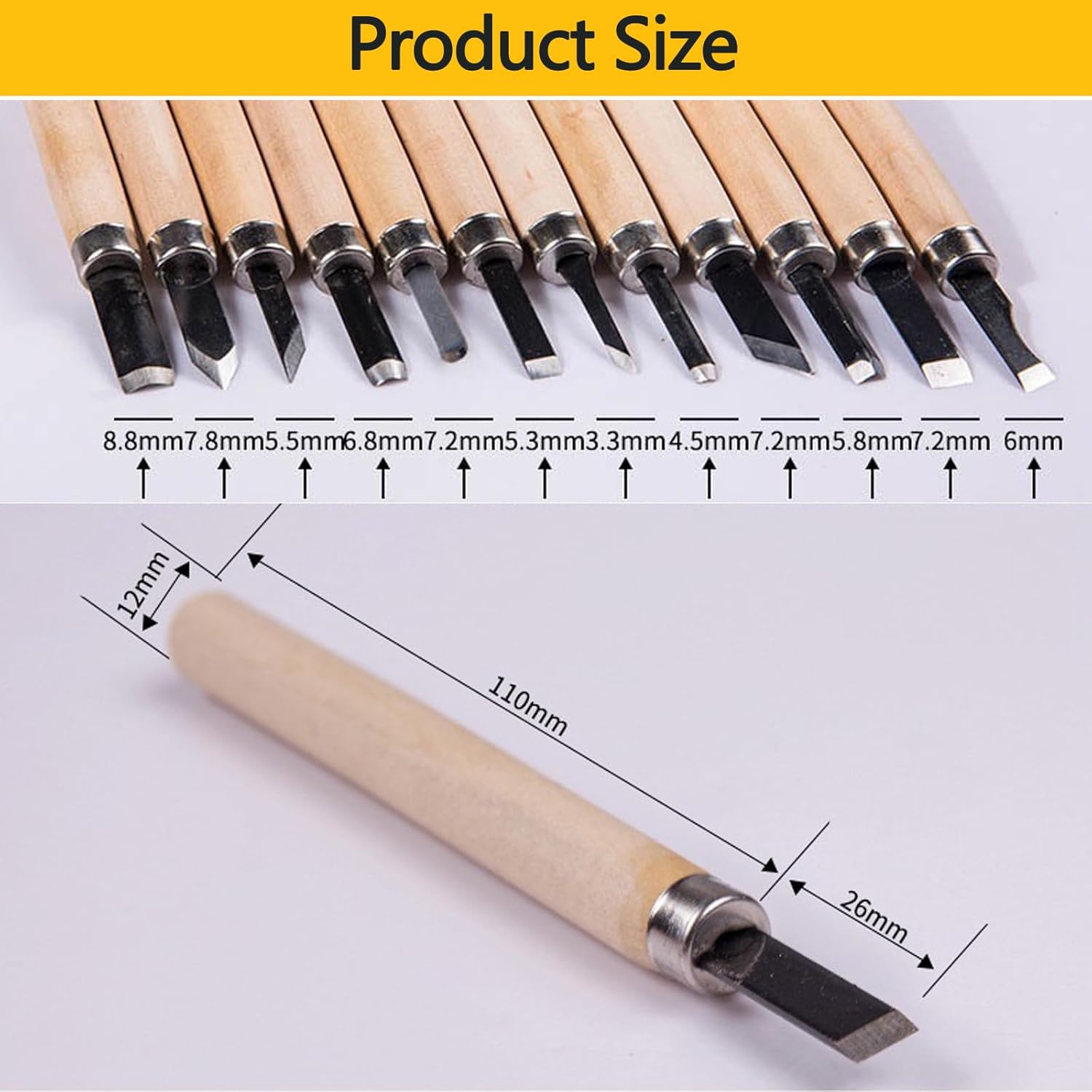 Wood Carving Tools Set 12 Pcs,Wood Carving kit Set with Canvas Roll Bag, Wood Whittling Kit for Beginners Kids & Adults,Wood Carving Knife Kit Gift (Canvas Roll Bag) - Image 5